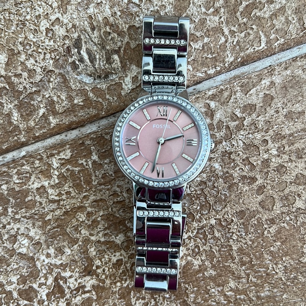Fossil Virginia Pink Dial Stainless Steel Ladies Watch